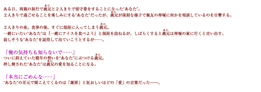 ドラマＣＤ「禁断情事」お義兄ちゃんと義妹 ストーリー